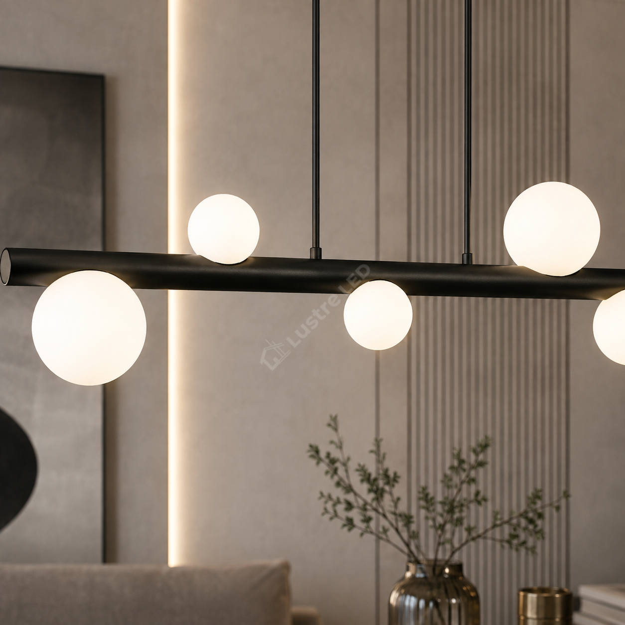 Lustra Suspendata FORES Liniara Black cu Abajur 5xG9 105CM