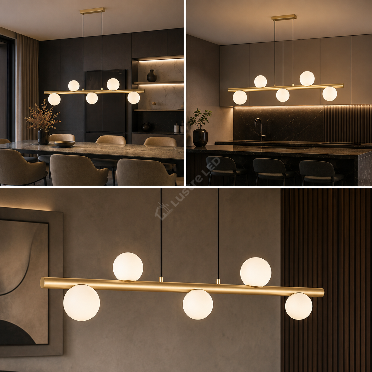Lustra Suspendata FORES Liniara Gold cu Abajur 5xG9 105CM
