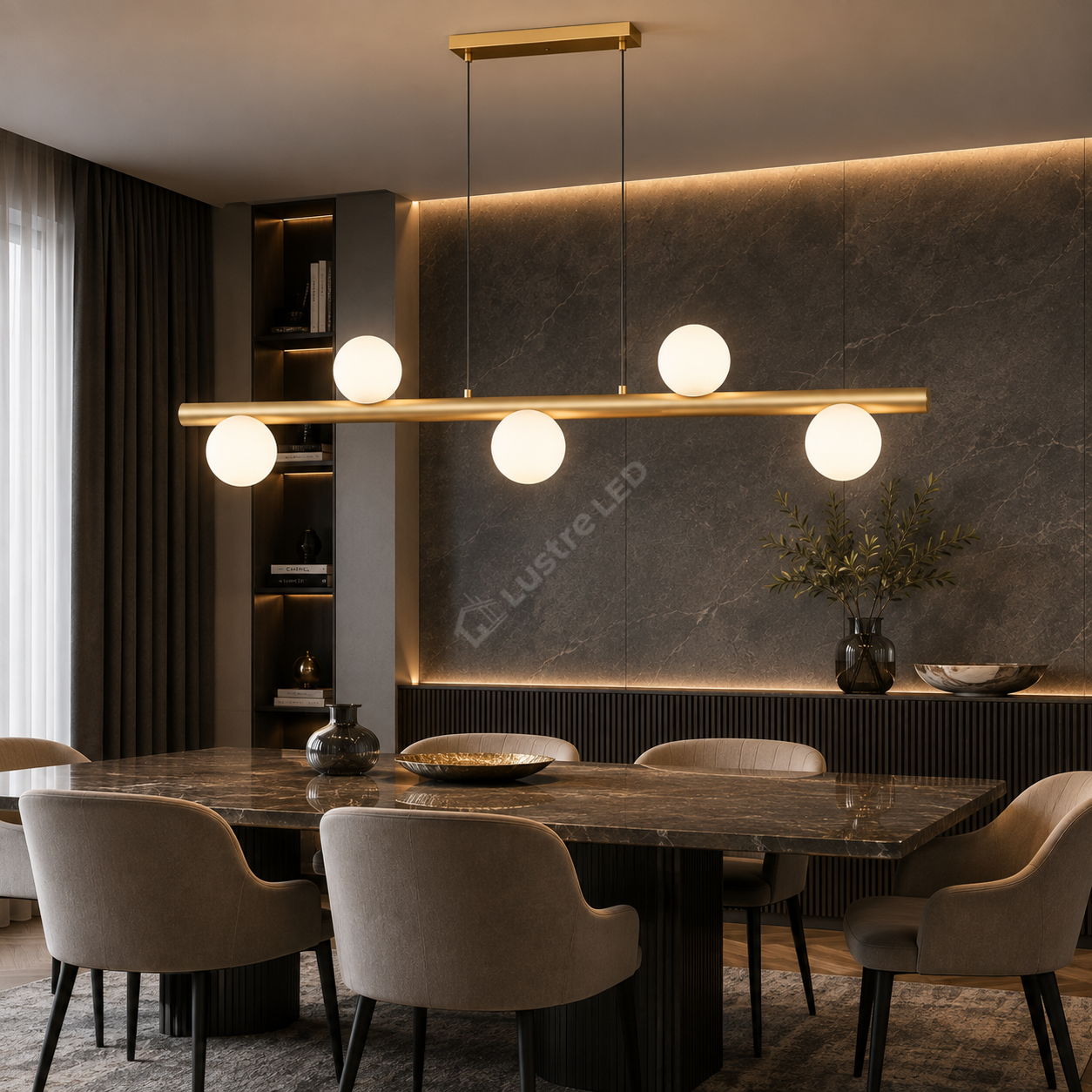 Lustra Suspendata FORES Liniara Gold cu Abajur 5xG9 105CM