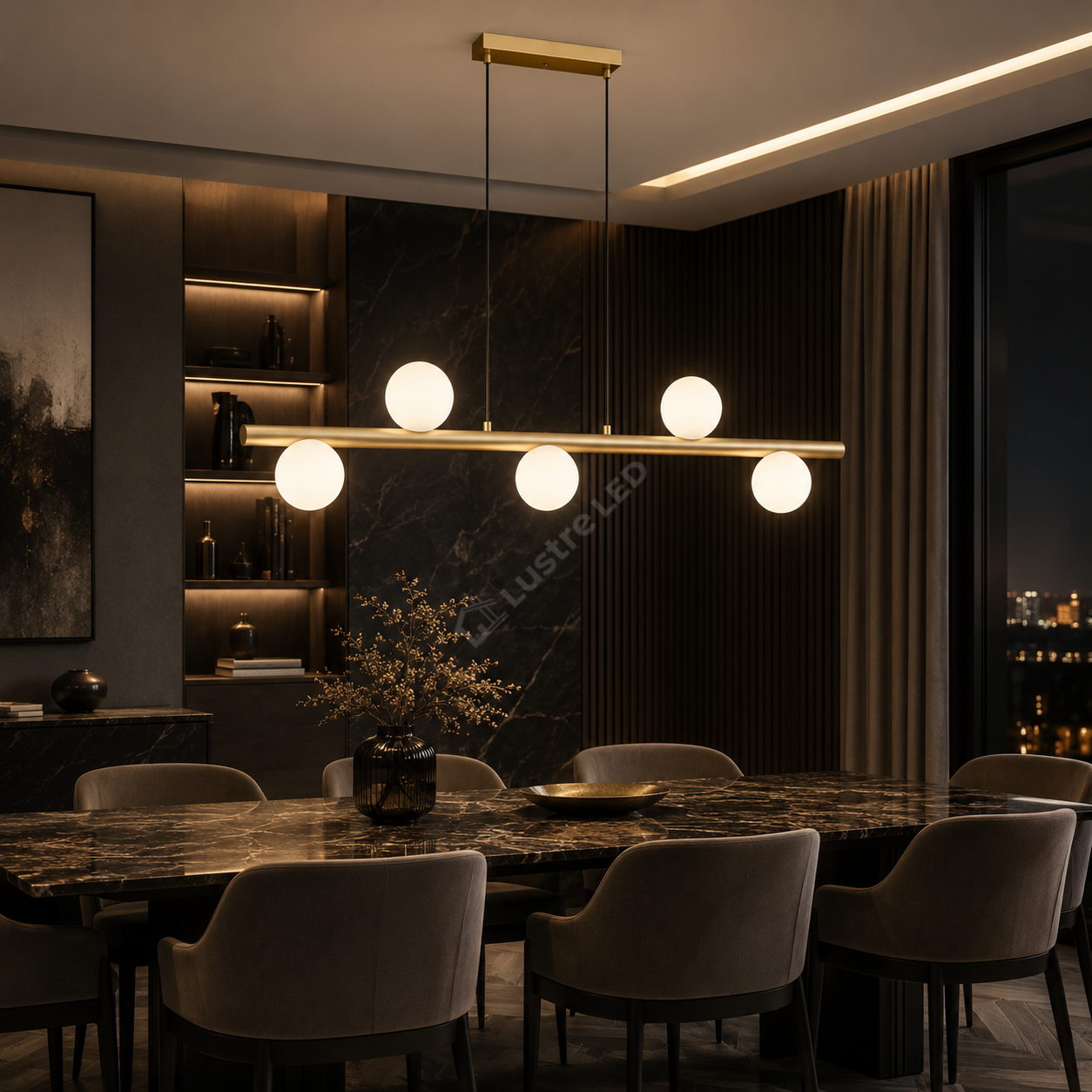 Lustra Suspendata FORES Liniara Gold cu Abajur 5xG9 105CM