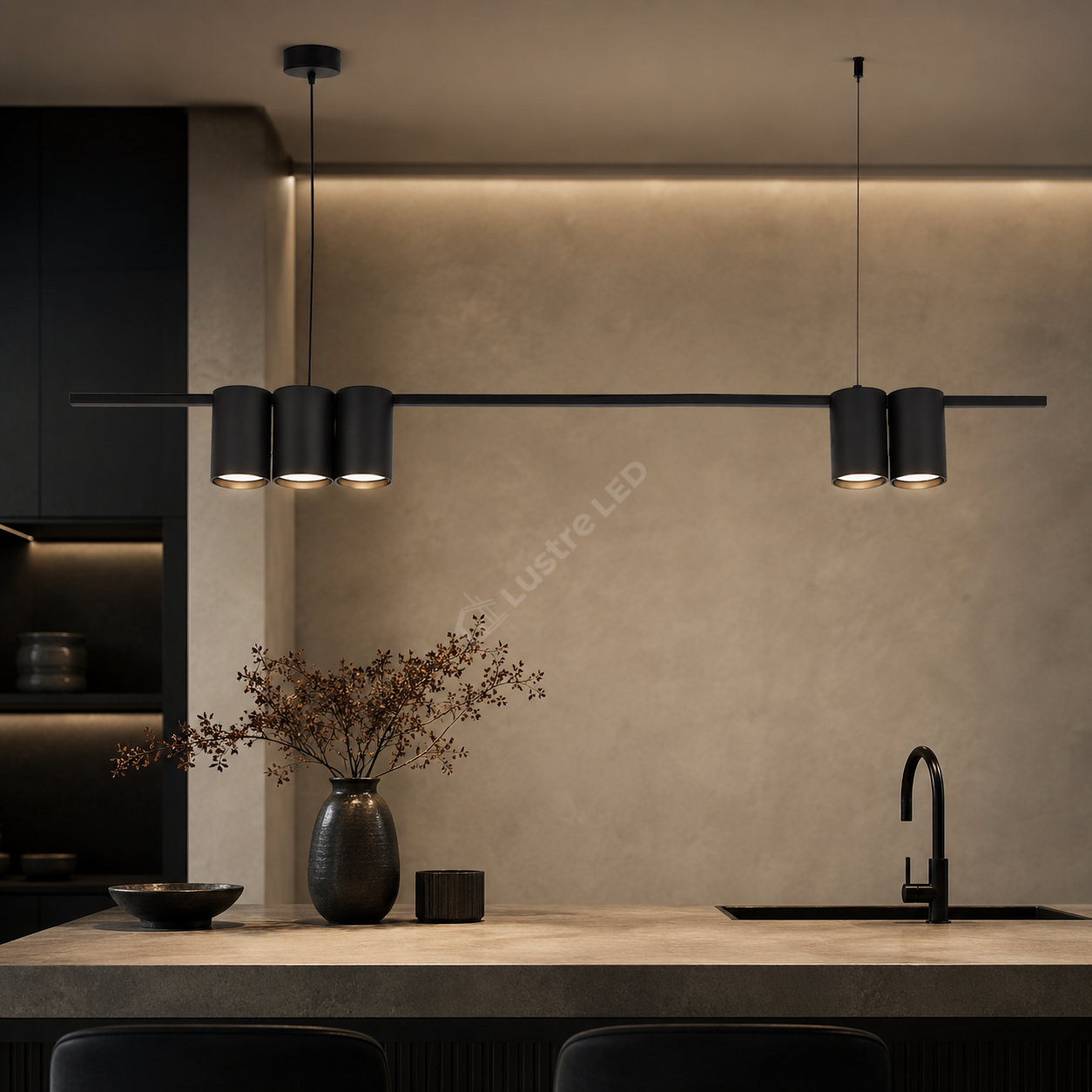 Lustra Suspendata GENESIS Liniara Black 5 Spoturi 100CM