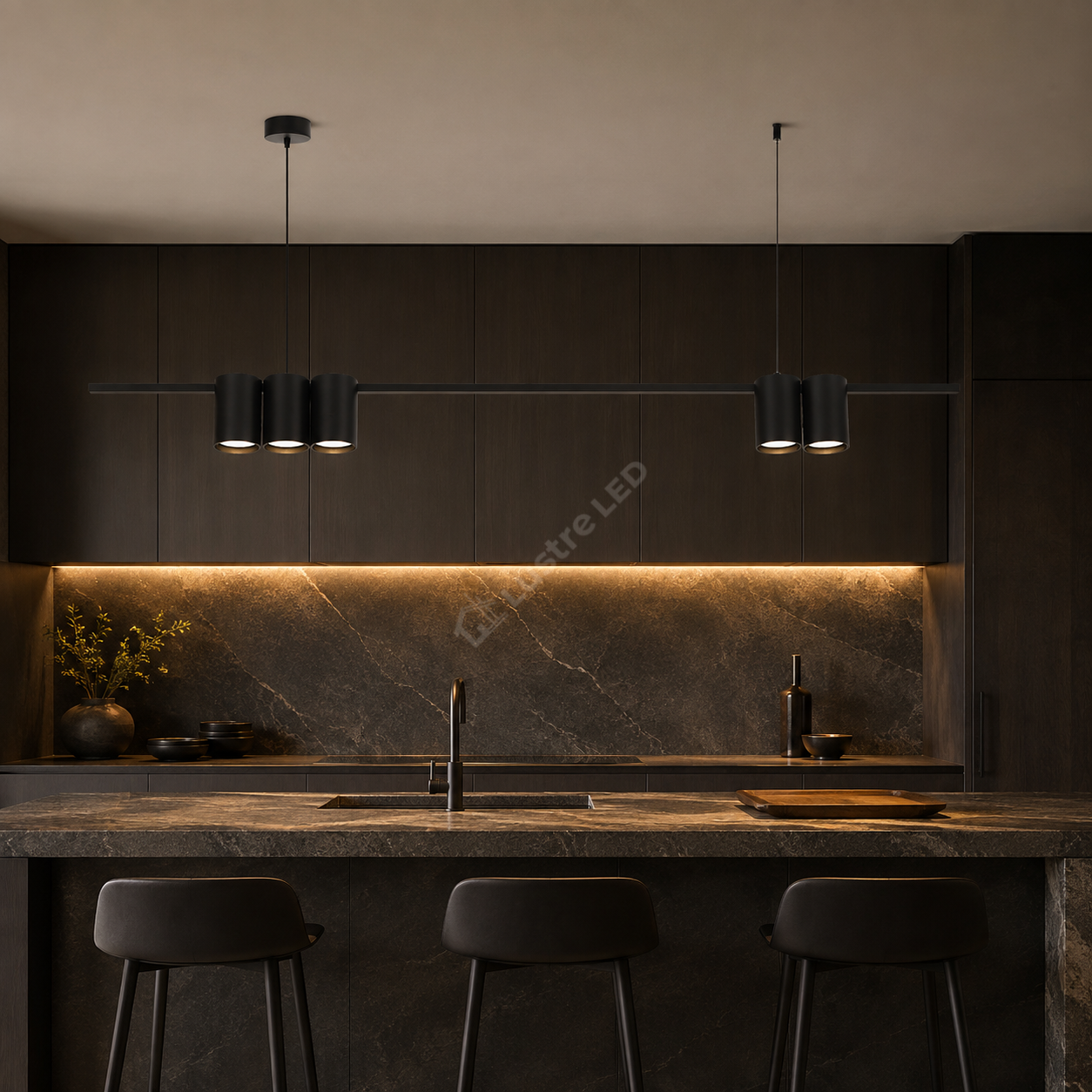 Lustra Suspendata GENESIS Liniara Black 5 Spoturi 100CM