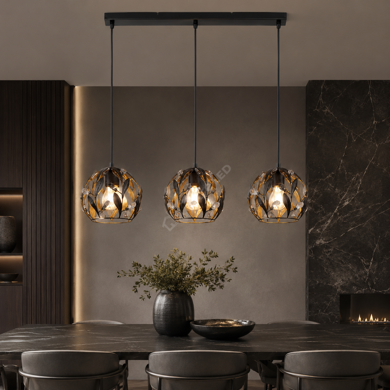 Lustra Suspendata Liniara FOGLIA Black&Gold 3xE14 65CM