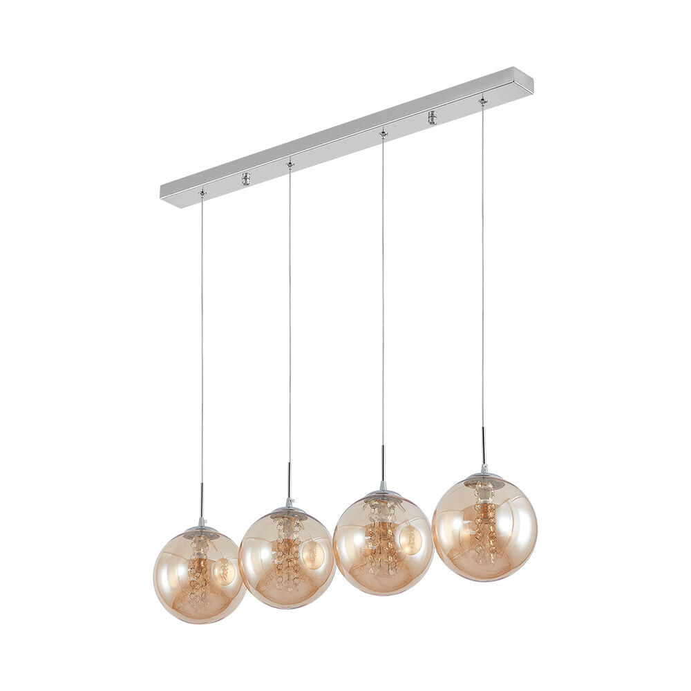 Lustra Suspendata Liniara LIMA Silver Abajur Transparent 4xG9