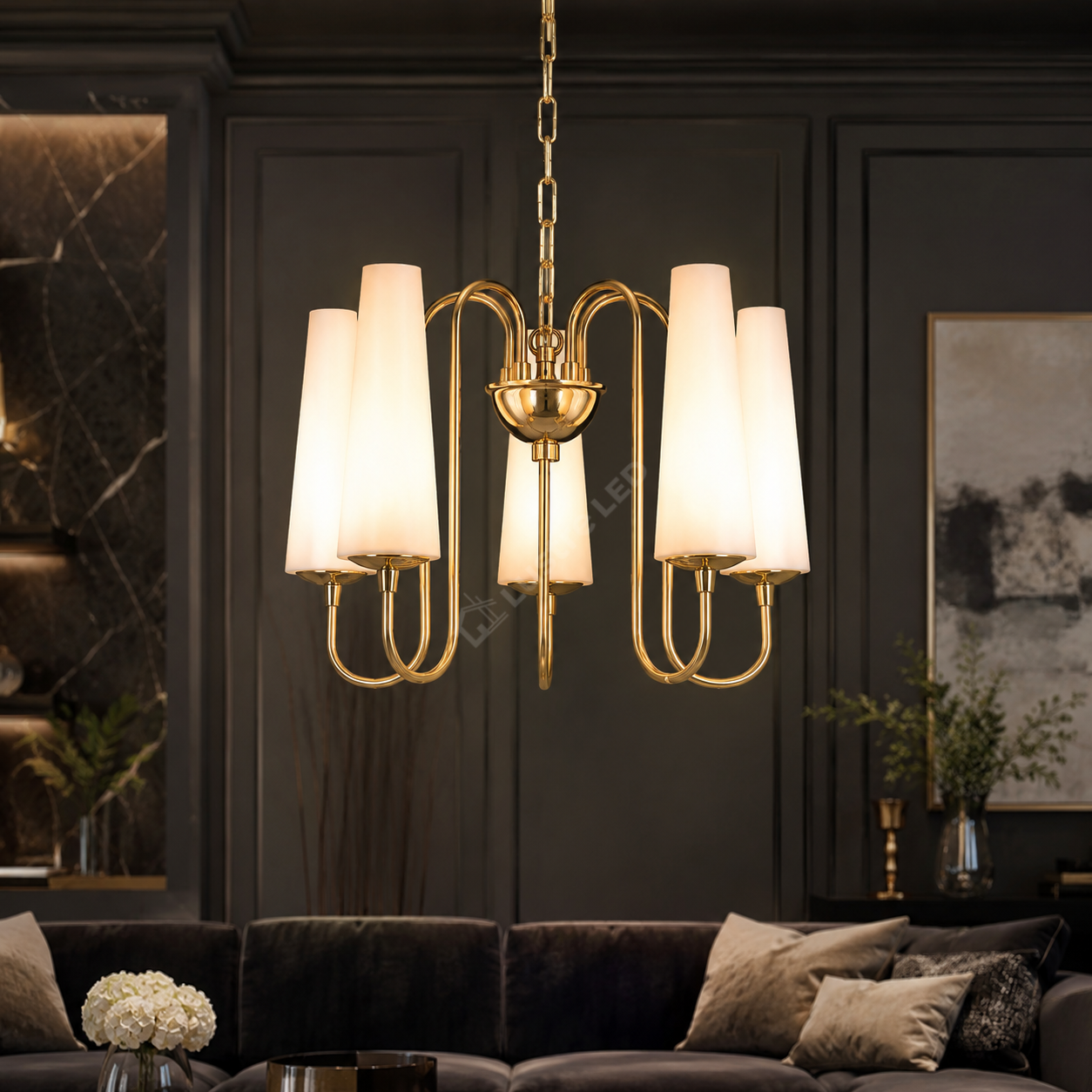 Lustra Suspendata MAGNUM Gold cu Abajur 5xE14 40CM