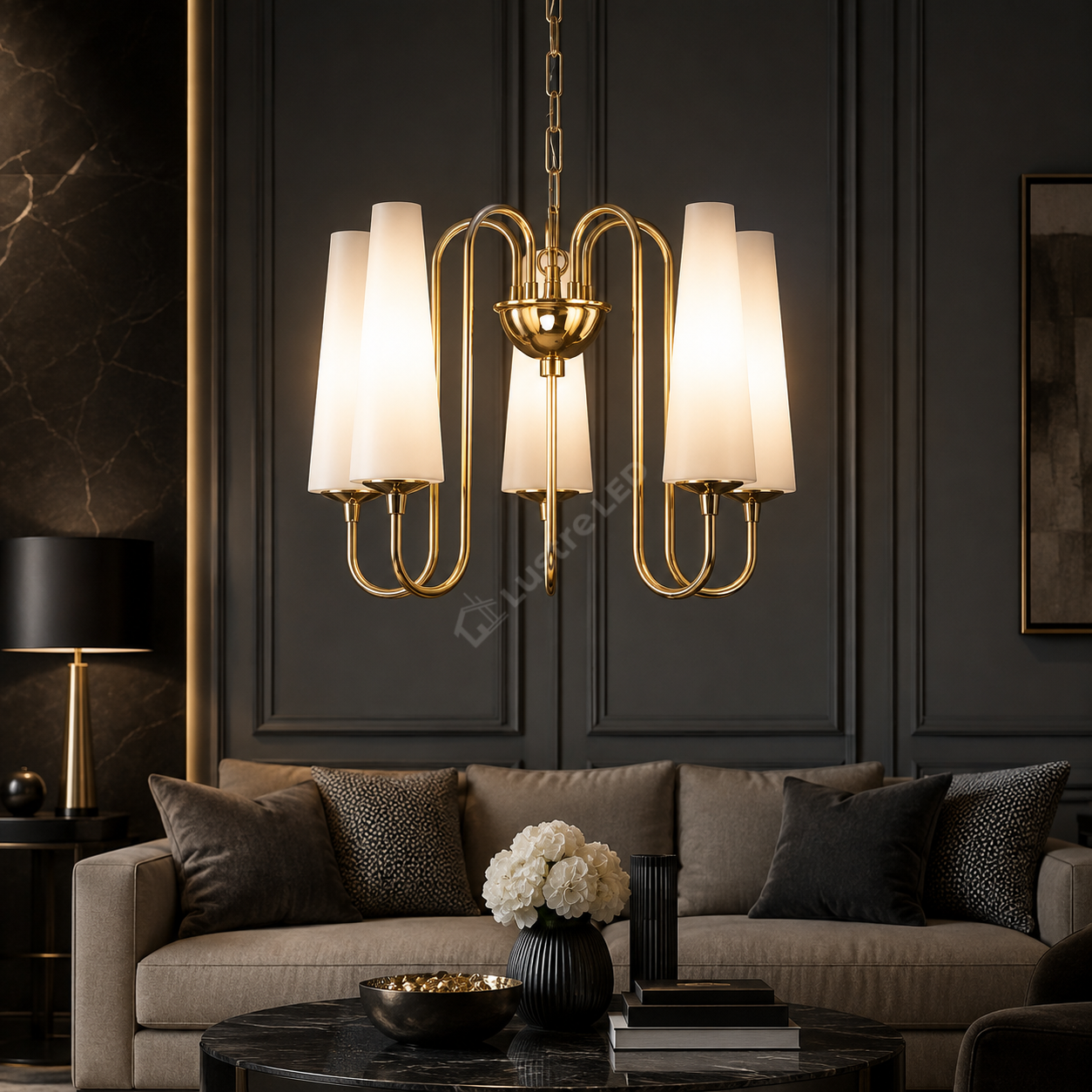 Lustra Suspendata MAGNUM Gold cu Abajur 5xE14 40CM