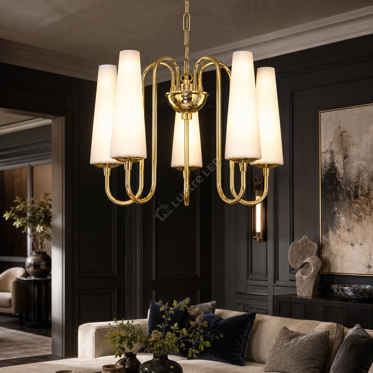 Lustra Suspendata MAGNUM Gold cu Abajur 5xE14 40CM