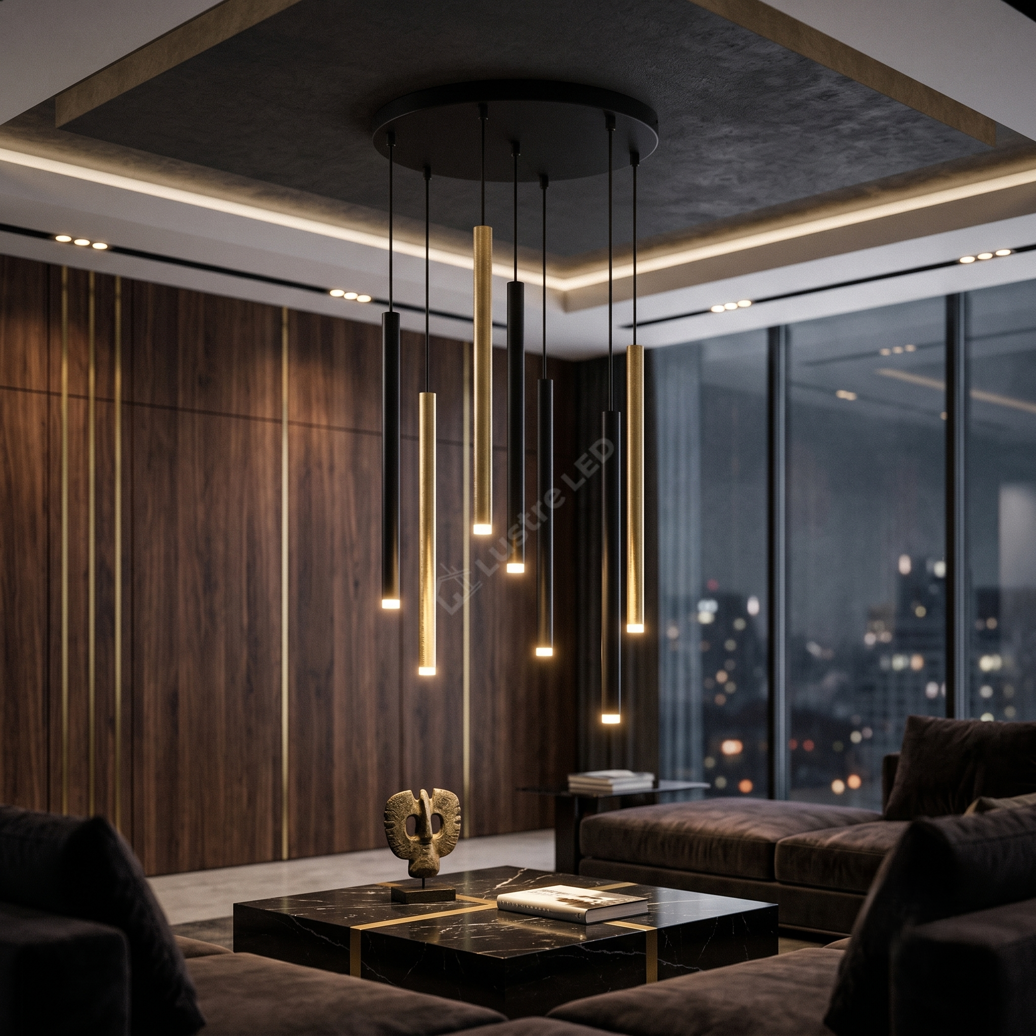 Lustra Suspendata Monza Brass Black & Gold Premium 7xG9