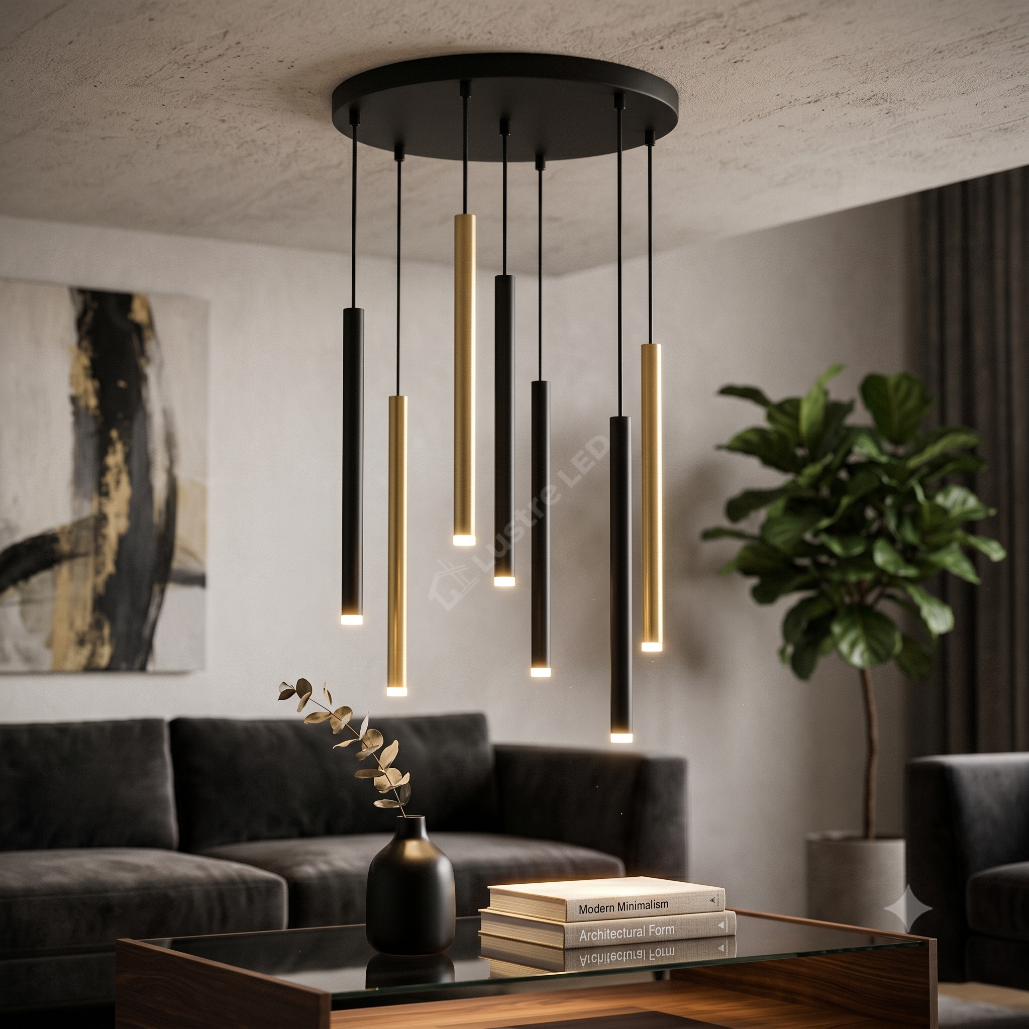 Lustra Suspendata Monza Brass Black & Gold Premium 7xG9