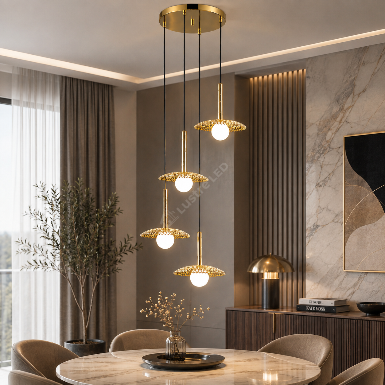 Lustra Suspendata NICOSIA Gold cu Abajur 4xG9 57CM