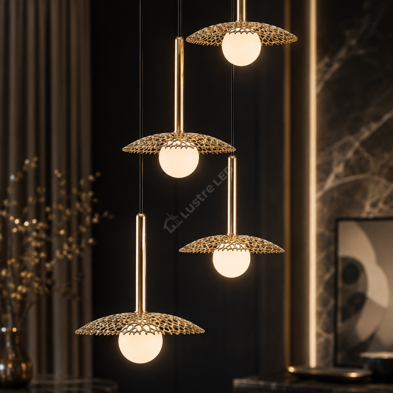 Lustra Suspendata NICOSIA Gold cu Abajur 4xG9 57CM
