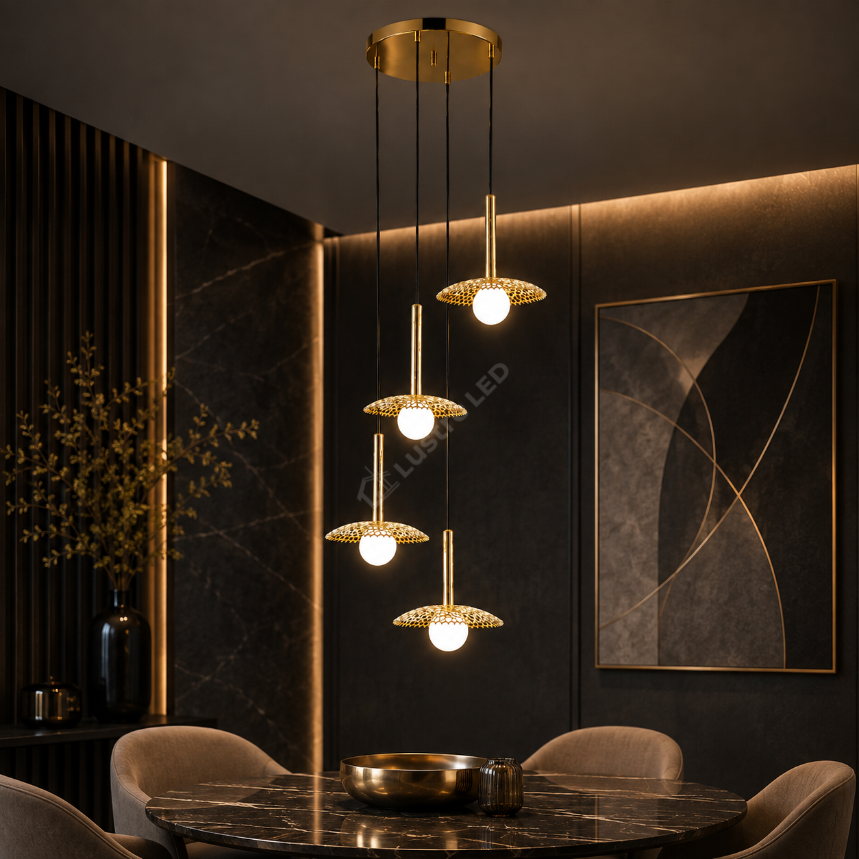 Lustra Suspendata NICOSIA Gold cu Abajur 4xG9 57CM