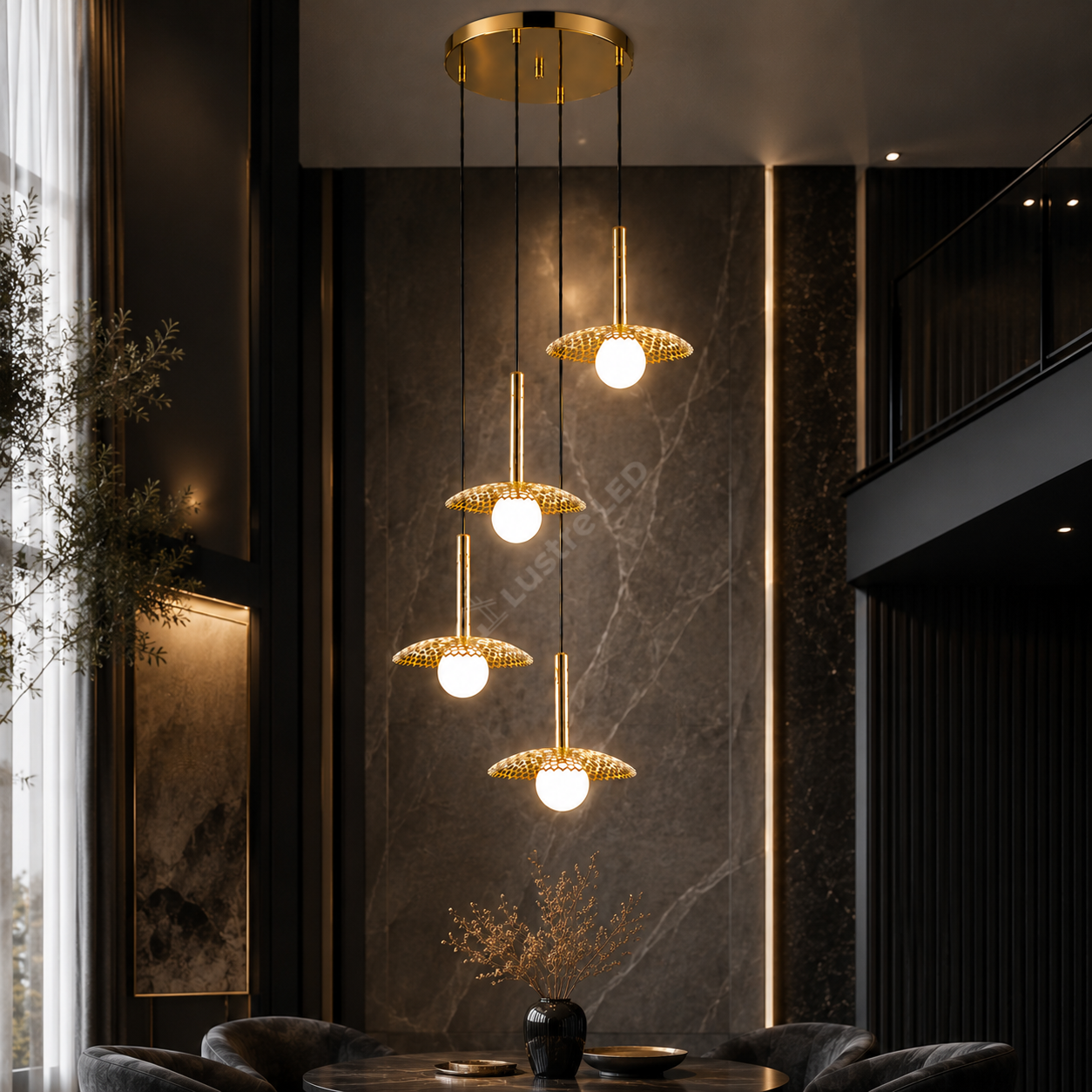 Lustra Suspendata NICOSIA Gold cu Abajur 4xG9 57CM