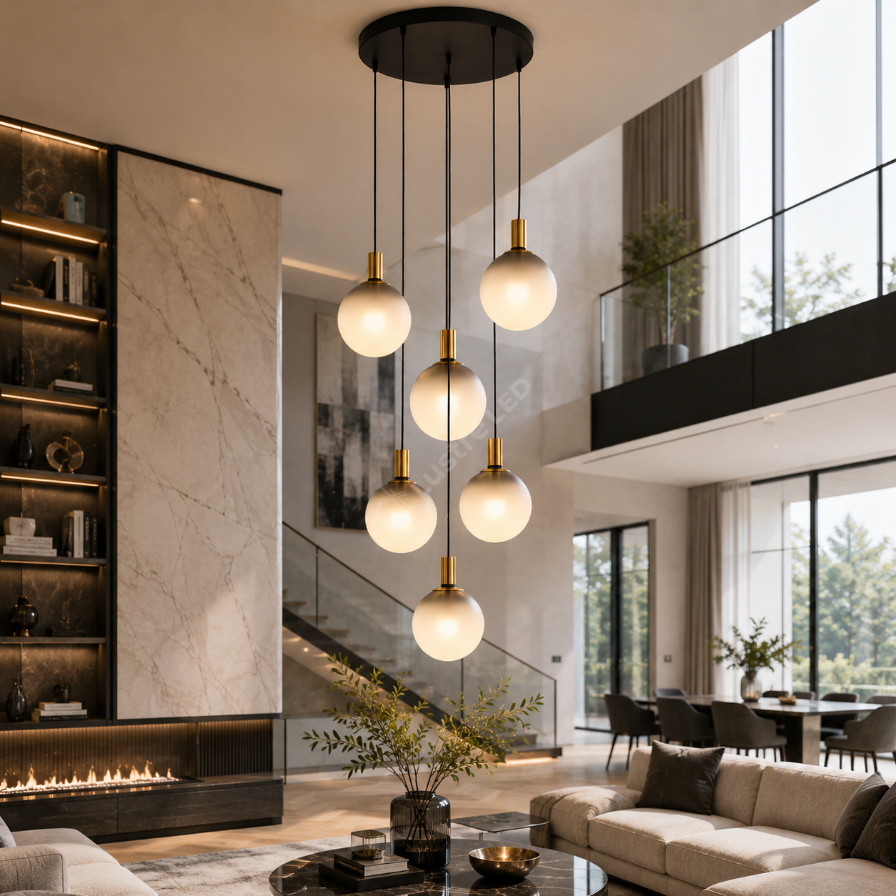 Lustra Suspendata NUA BLACK GOLD Abajur 6xE27 75CM