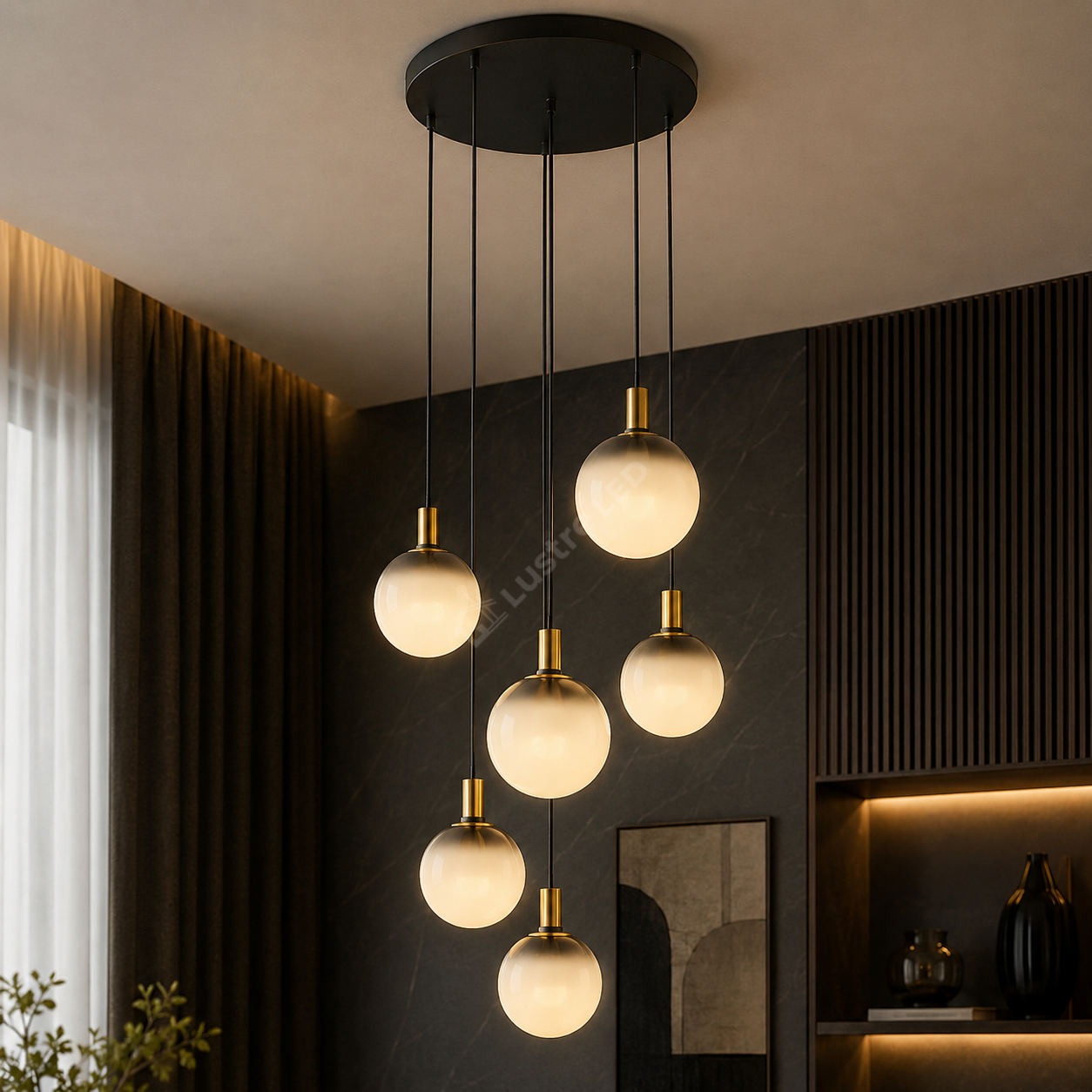Lustra Suspendata NUA BLACK GOLD Abajur 6xE27 75CM