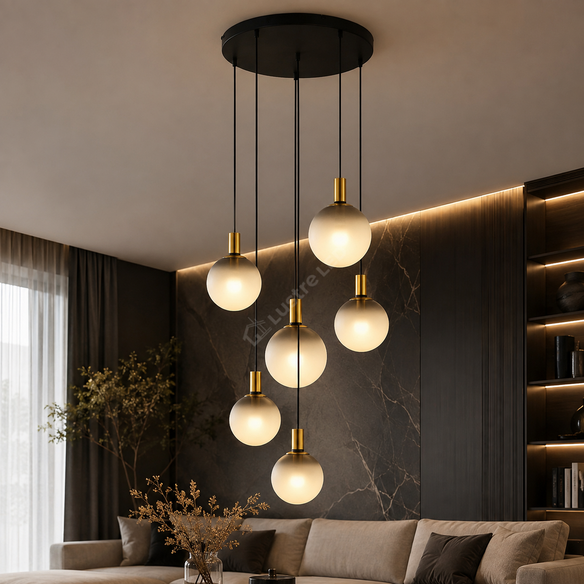 Lustra Suspendata NUA BLACK GOLD Abajur 6xE27 75CM