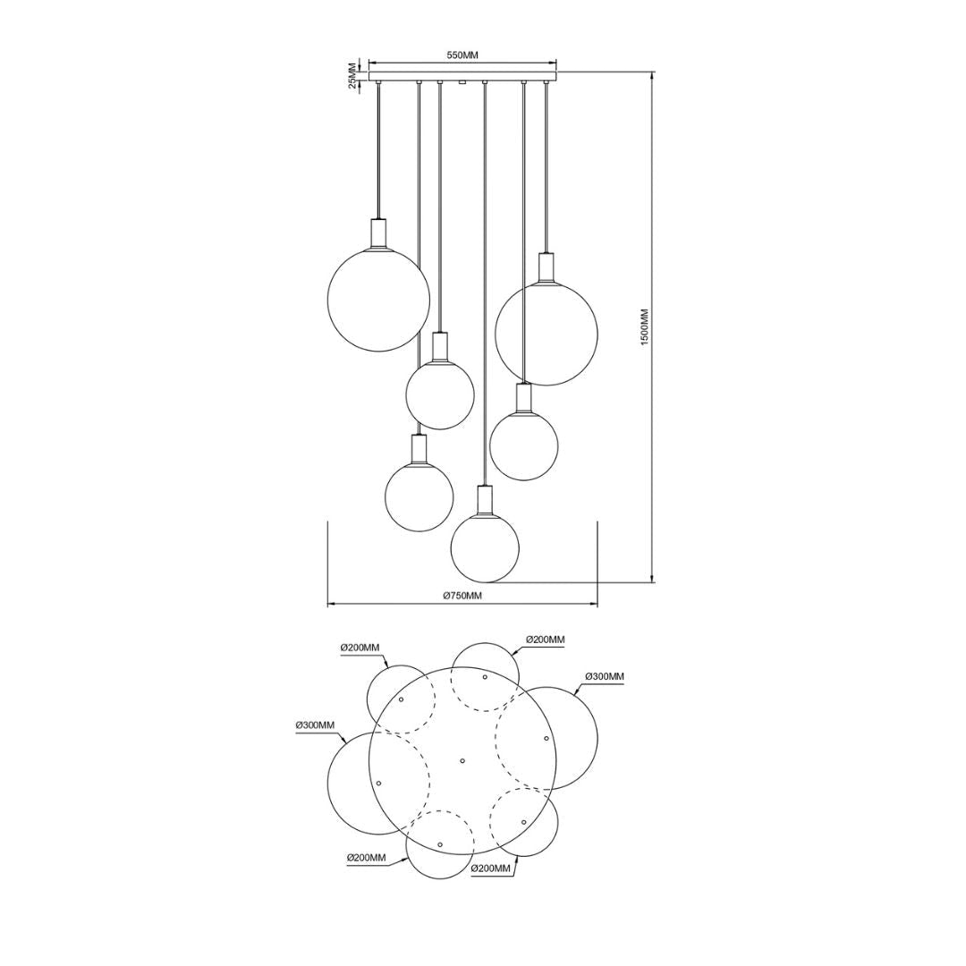 Lustra Suspendata NUA BLACK GOLD Abajur 6xE27 75CM