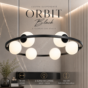 Lustra Suspendata ORBIT Black cu Abajur 3xE27 3xE14 78CM