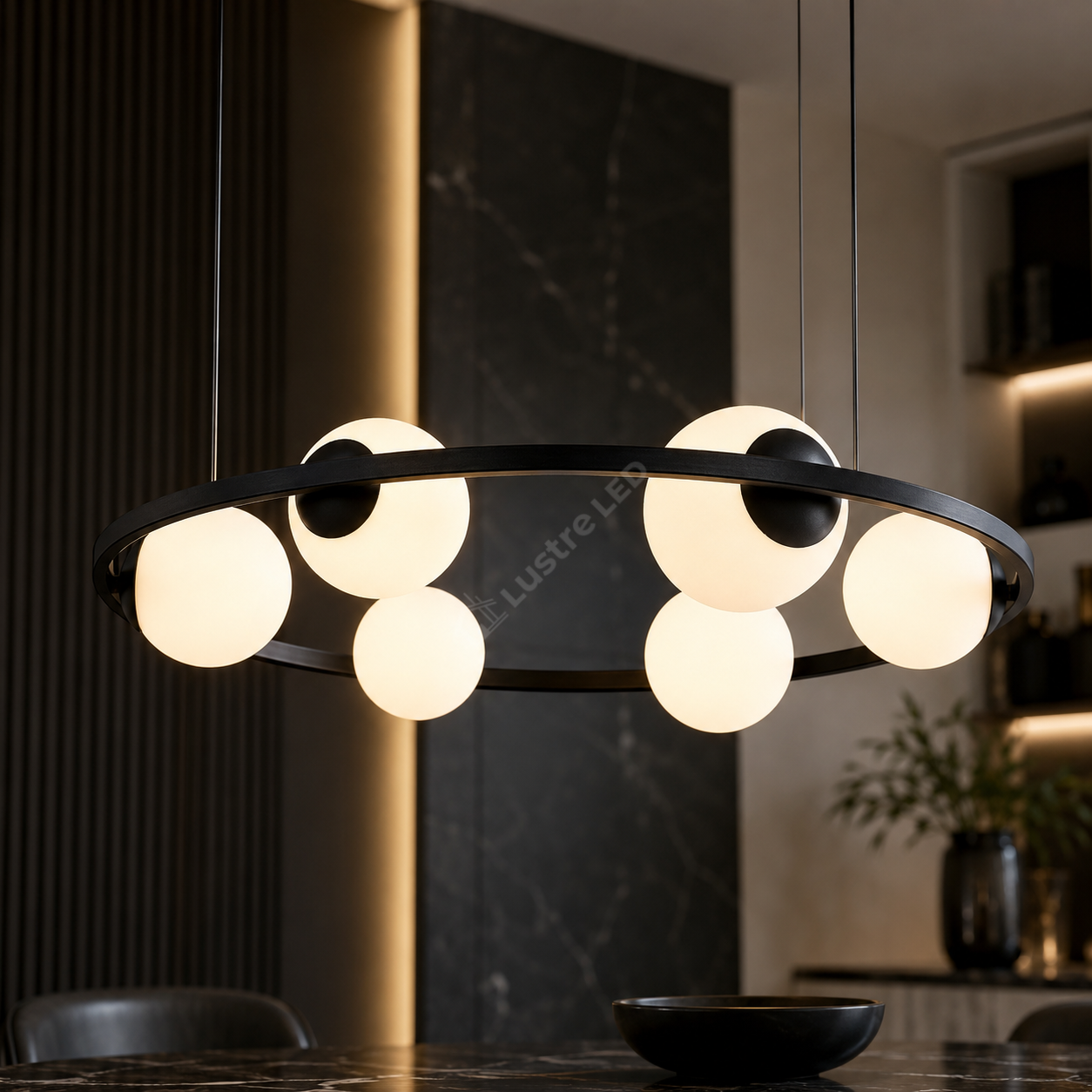 Lustra Suspendata ORBIT Black cu Abajur 3xE27 3xE14 78CM