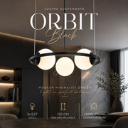 Lustra Suspendata ORBIT Black cu Abajur 3xE27 58CM