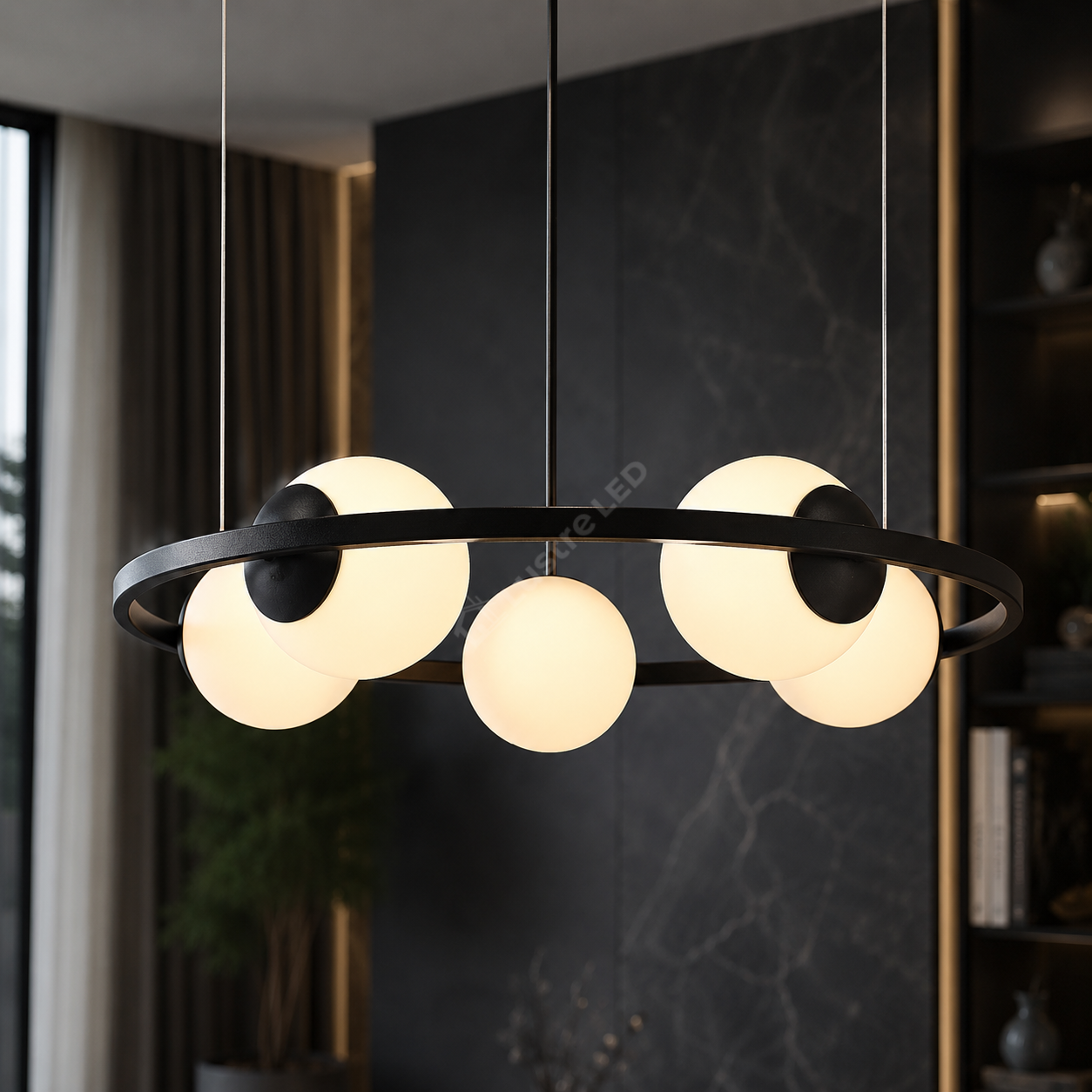 Lustra Suspendata ORBIT Black cu Abajur 5xE27 68CM