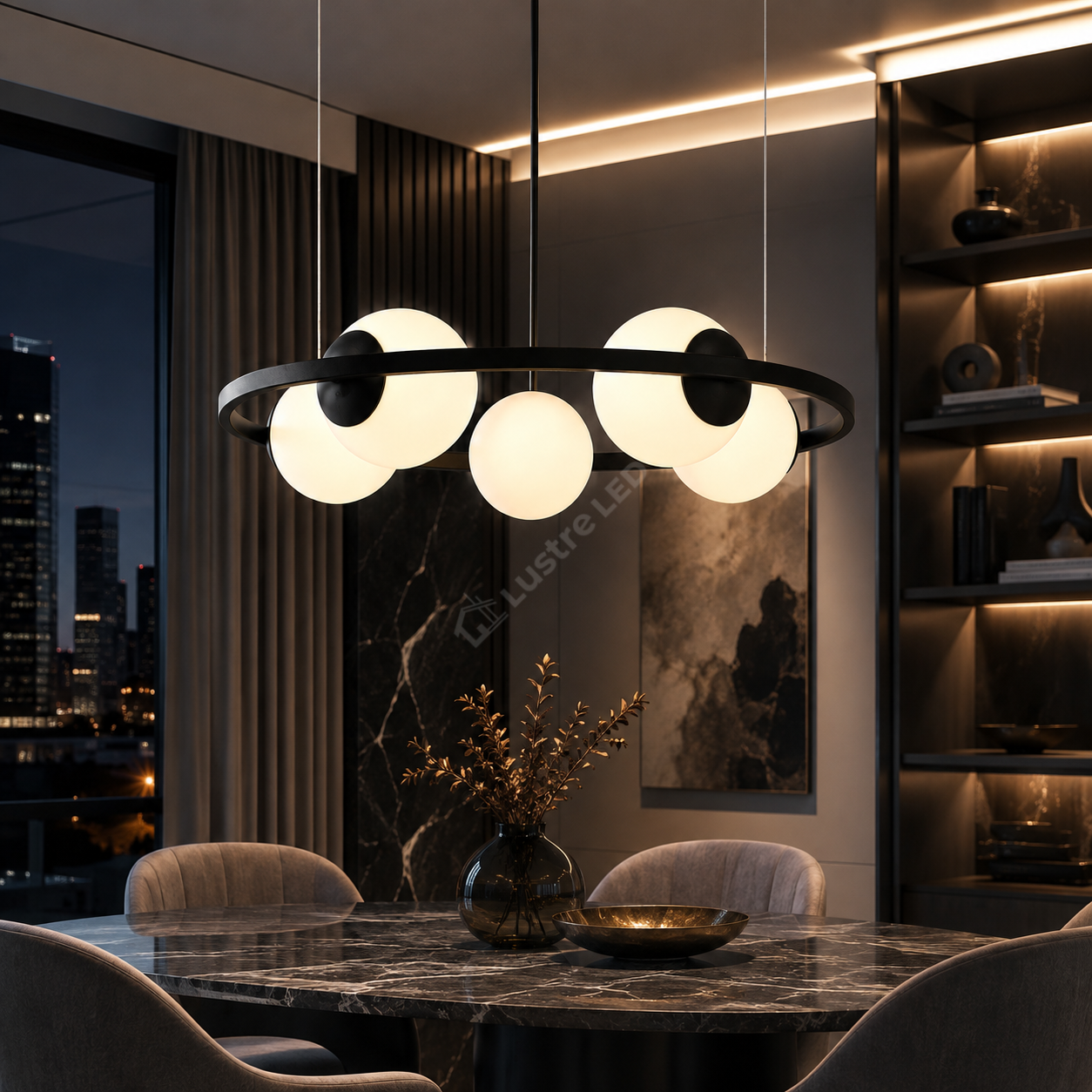 Lustra Suspendata ORBIT Black cu Abajur 5xE27 68CM