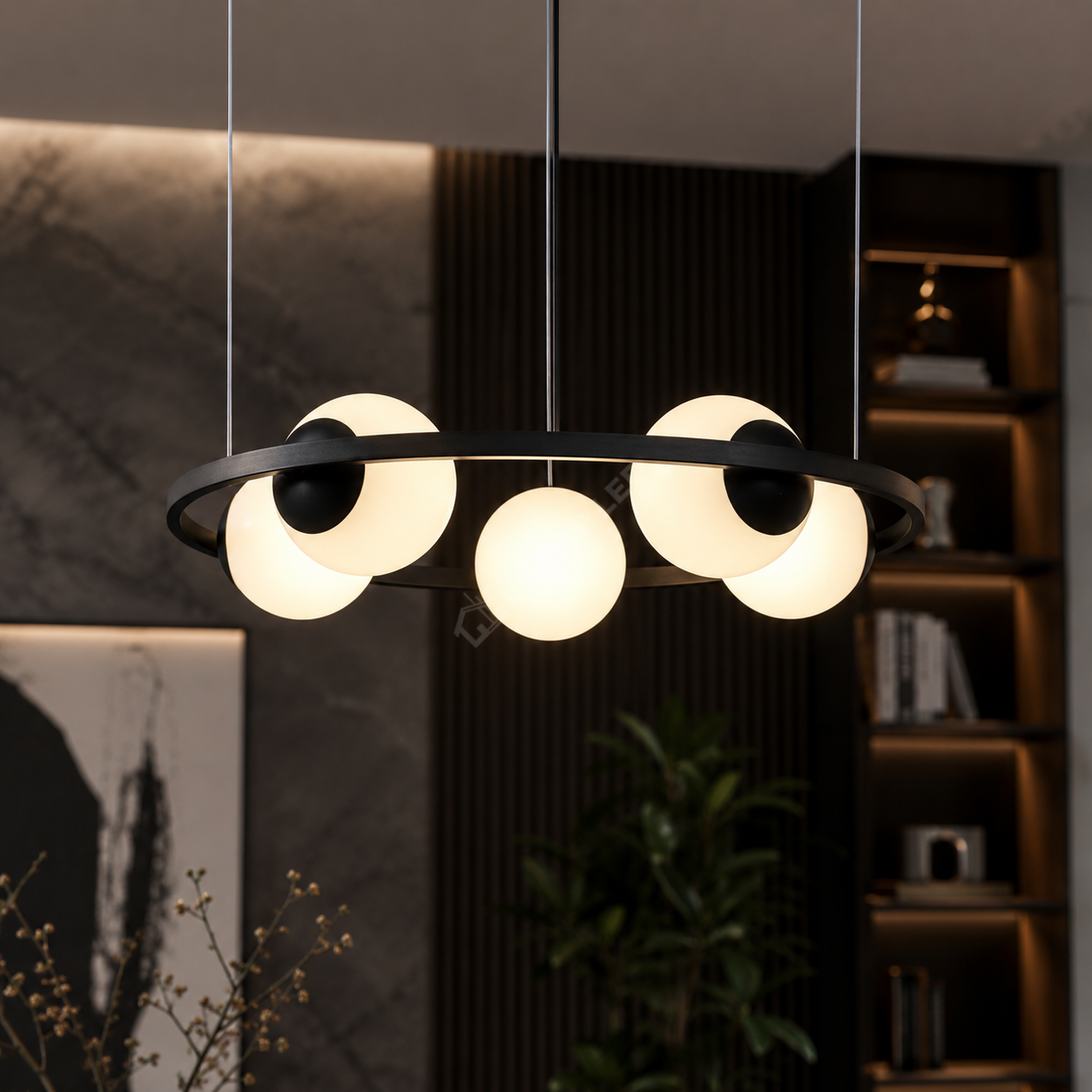 Lustra Suspendata ORBIT Black cu Abajur 5xE27 68CM