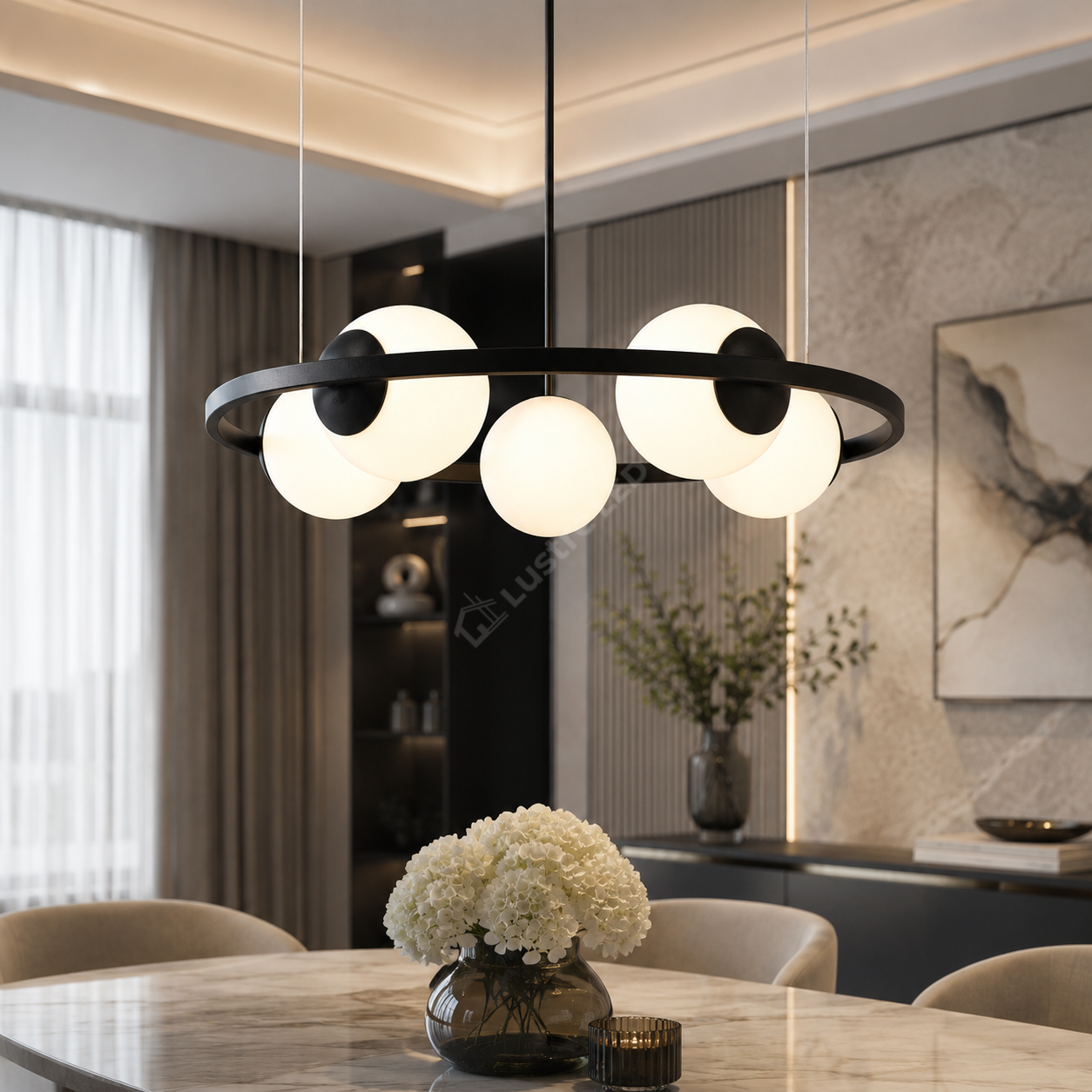 Lustra Suspendata ORBIT Black cu Abajur 5xE27 68CM