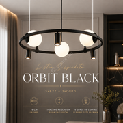 Lustra Suspendata ORBIT Black cu Abajur si Spoturi 3xE27 3xGU10 78CM