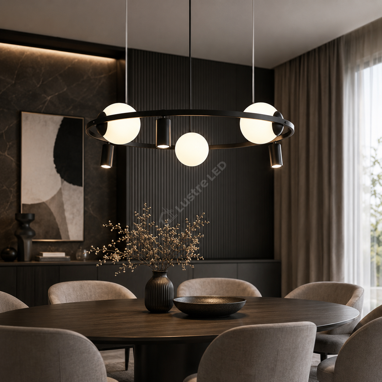 Lustra Suspendata ORBIT Black cu Abajur si Spoturi 3xE27 3xGU10 78CM