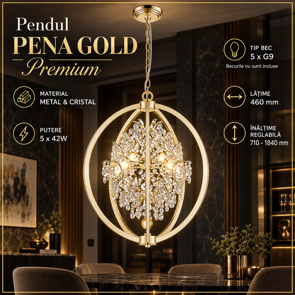 Lustra Suspendata Pena Gold Premium
