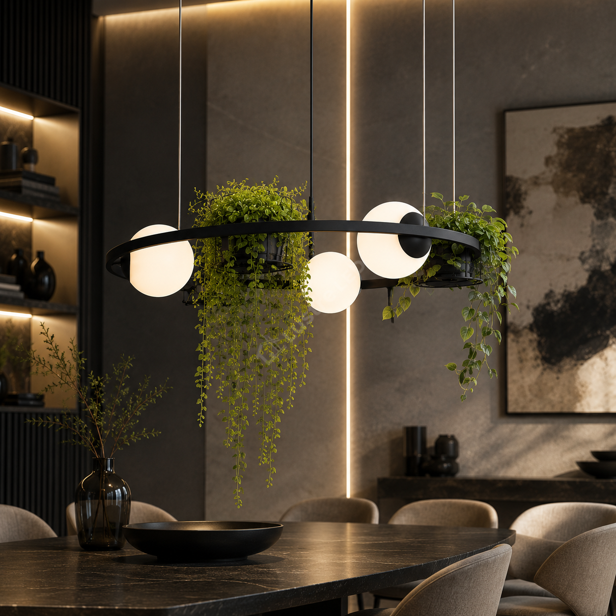 Lustra Suspendata PLANT Black Abajur si Suporturi Ghiveci 3xE27 78CM
