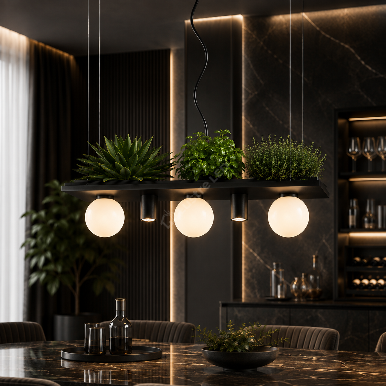 Lustra Suspendata PLANT SHELF Black Abajur 5xE14/GU10 80CM