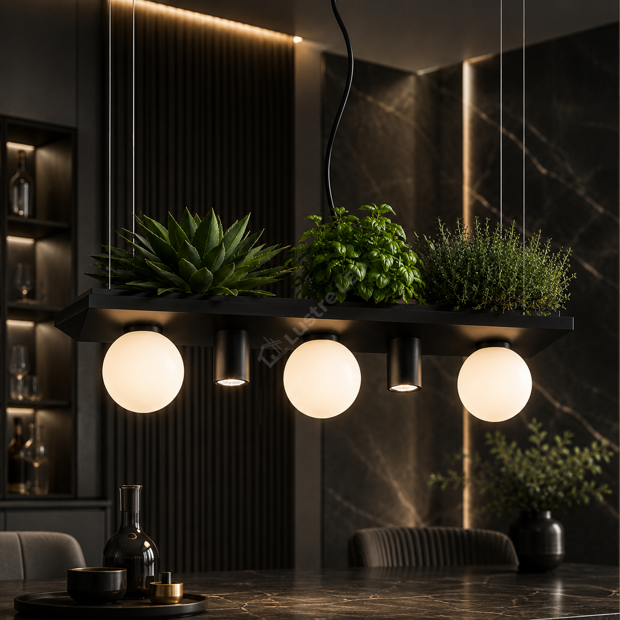 Lustra Suspendata PLANT SHELF Black Abajur 5xE14/GU10 80CM