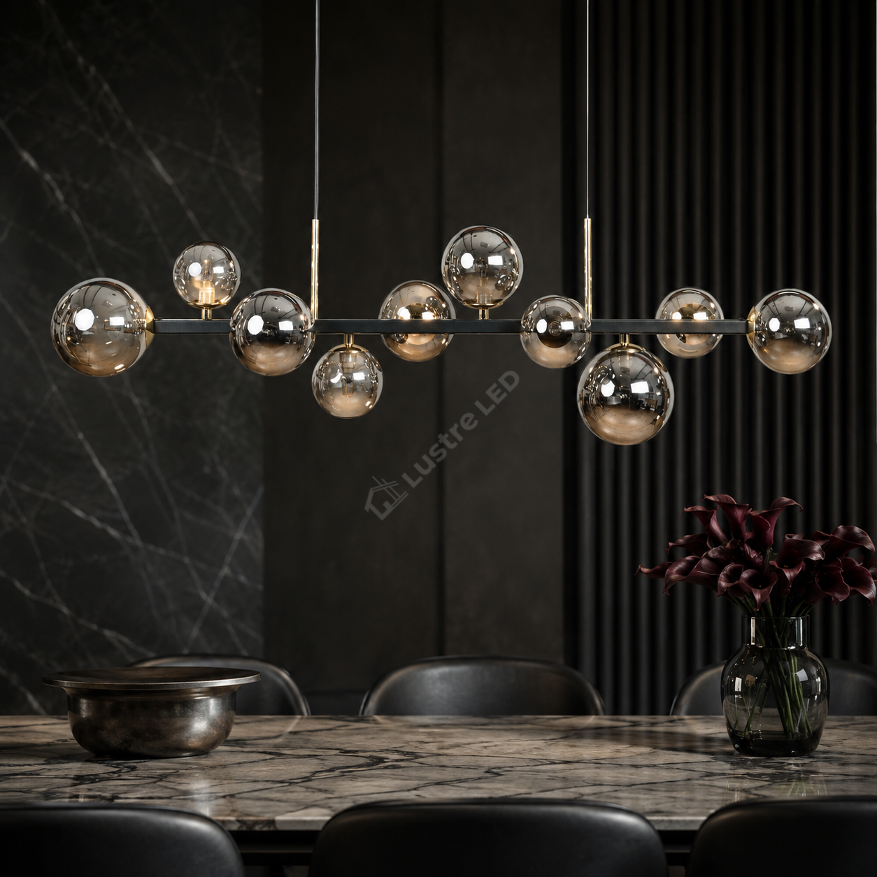 Lustra Suspendata SERENITY Black cu Abajur 10xG9 106CM