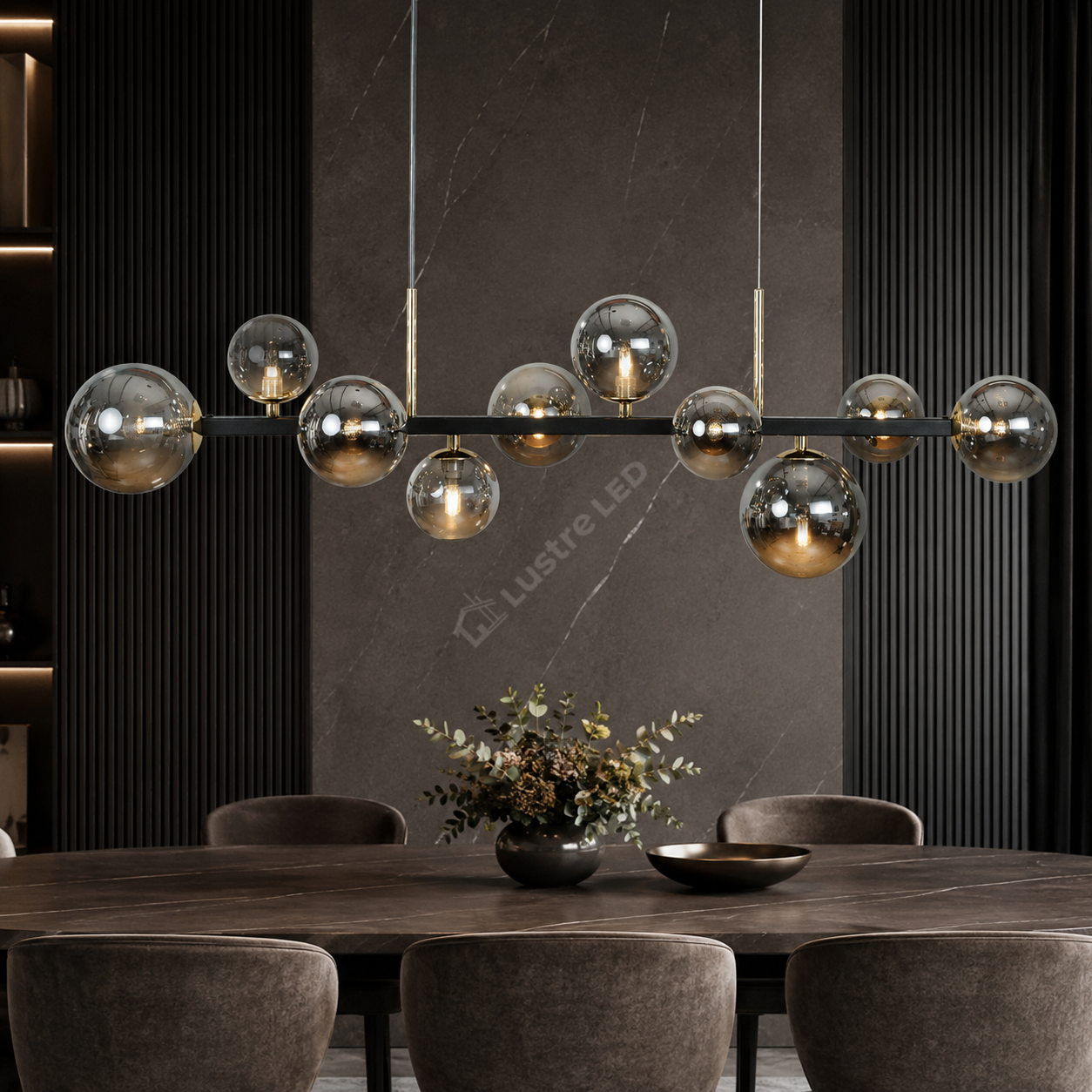 Lustra Suspendata SERENITY Black cu Abajur 10xG9 106CM