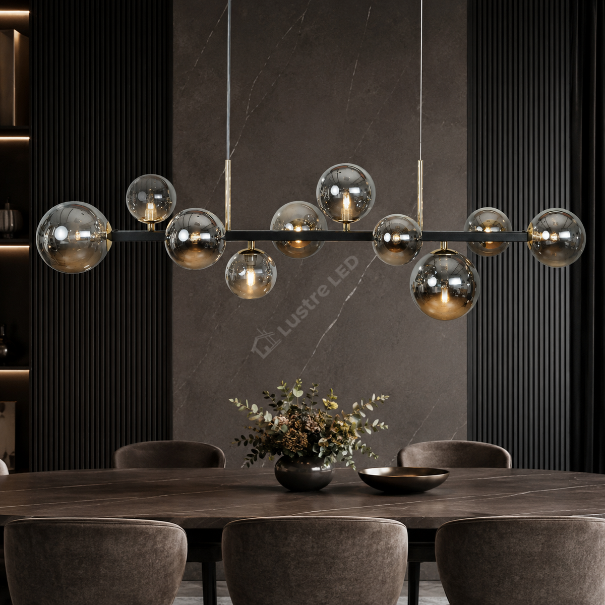 Lustra Suspendata SERENITY Black cu Abajur 10xG9 106CM