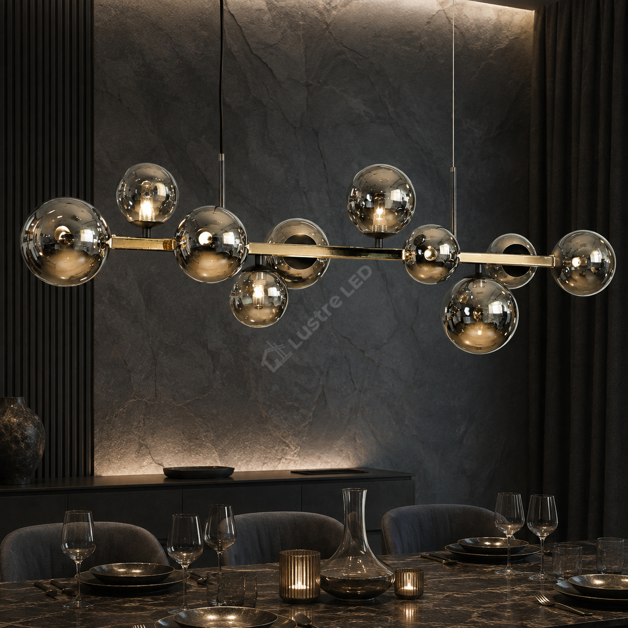 Lustra Suspendata SERENITY Gold Black cu Abajur 10xG9 106CM