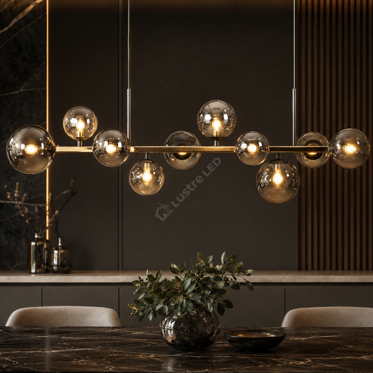 Lustra Suspendata SERENITY Gold Black cu Abajur 10xG9 106CM