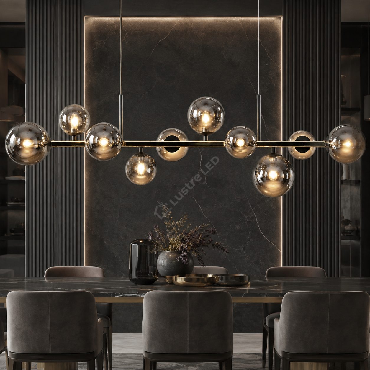 Lustra Suspendata SERENITY Gold Black cu Abajur 10xG9 106CM