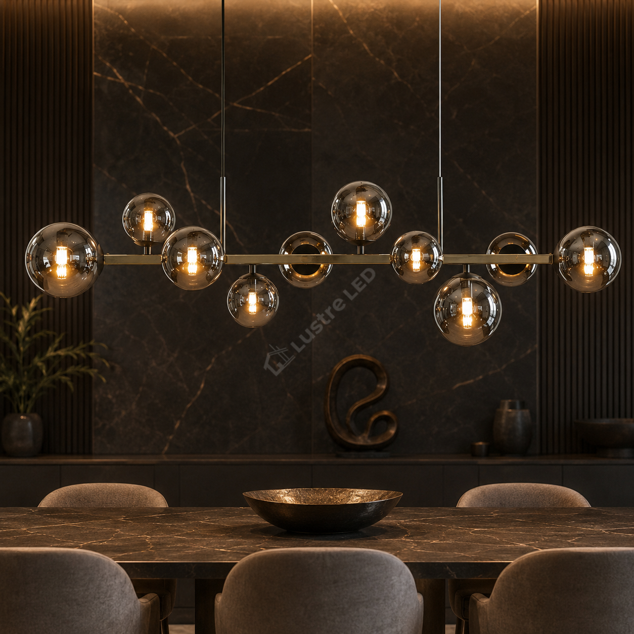 Lustra Suspendata SERENITY Gold Black cu Abajur 10xG9 106CM