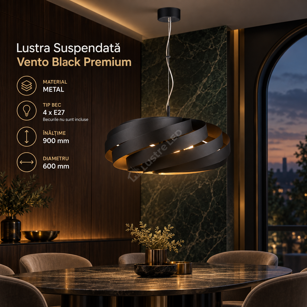 Lustra Suspendata Vento Black Premium Ø60CM