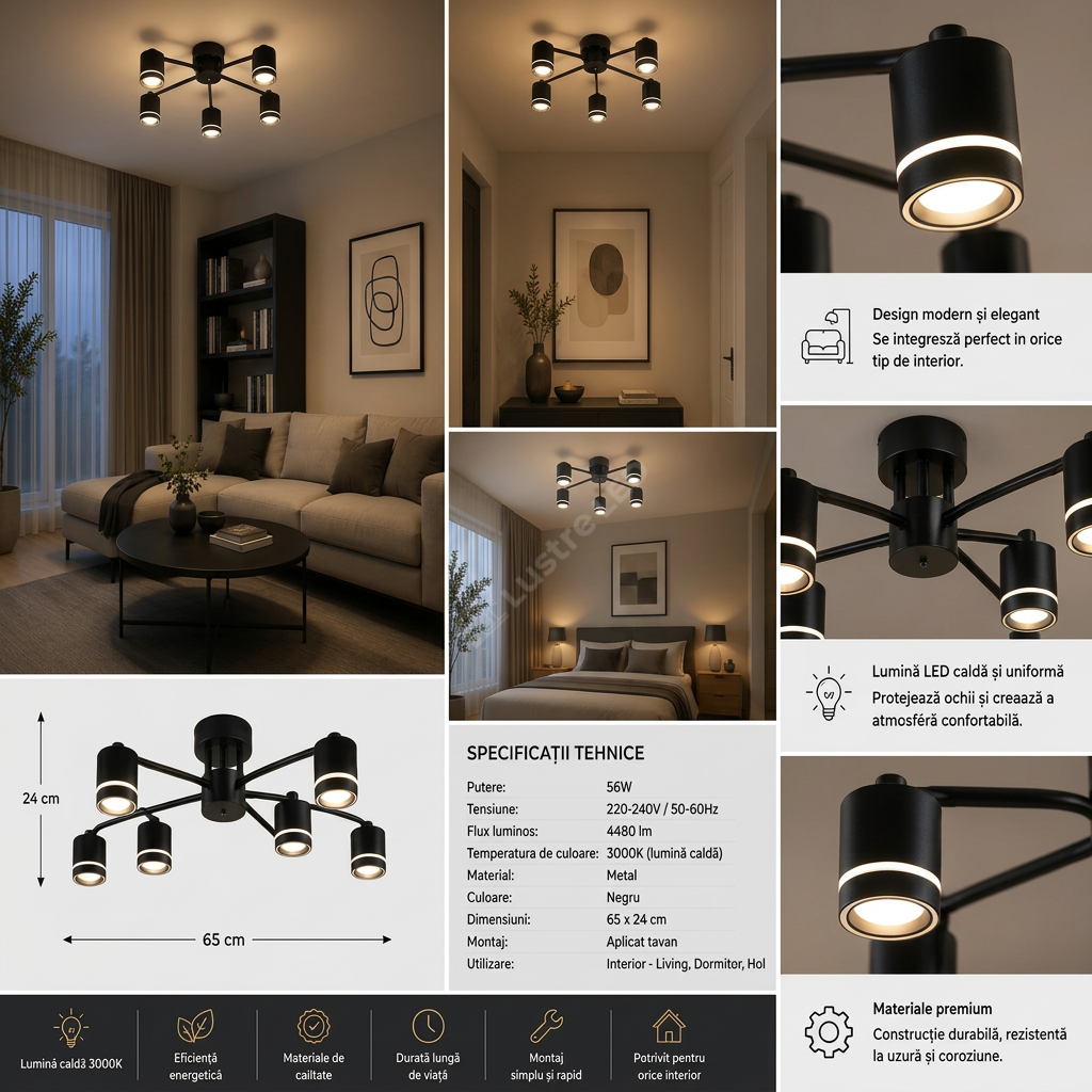 Lustra Sydo Black cu 6 Becuri GX53