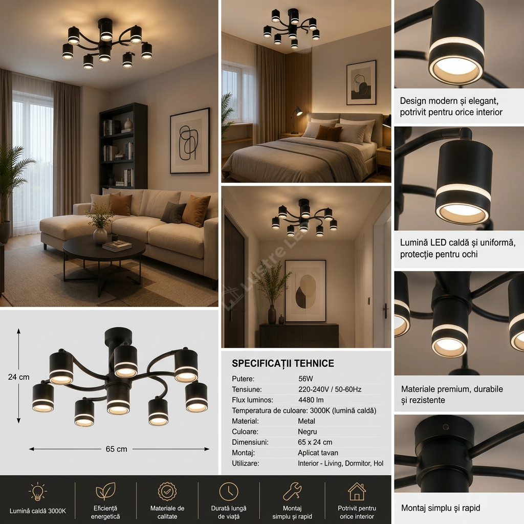 Lustra Sydo Black cu 7 Becuri GX53