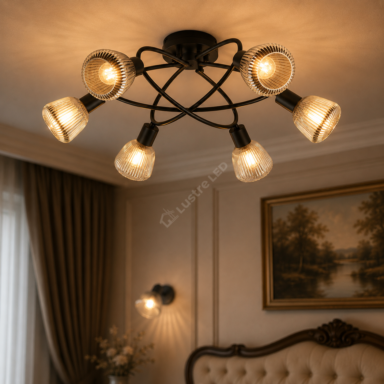 Lustra TARIFA Abajur Negru Mat 6xE14 Premium