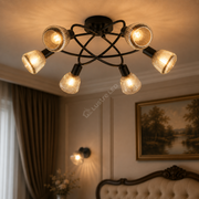 Lustra TARIFA Abajur Negru Mat 6xE14 Premium