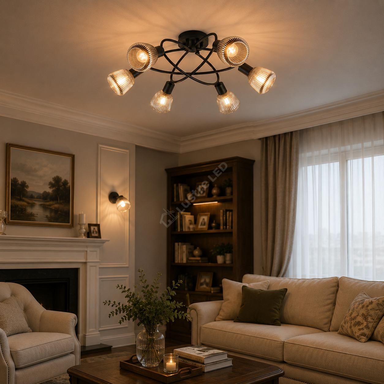 Lustra TARIFA Abajur Negru Mat 6xE14 Premium