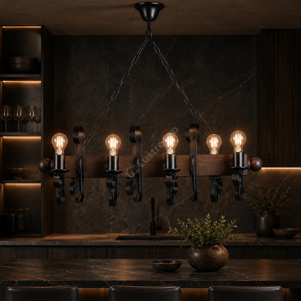 Lustra TOLEDO 6xE27 Black&Wood