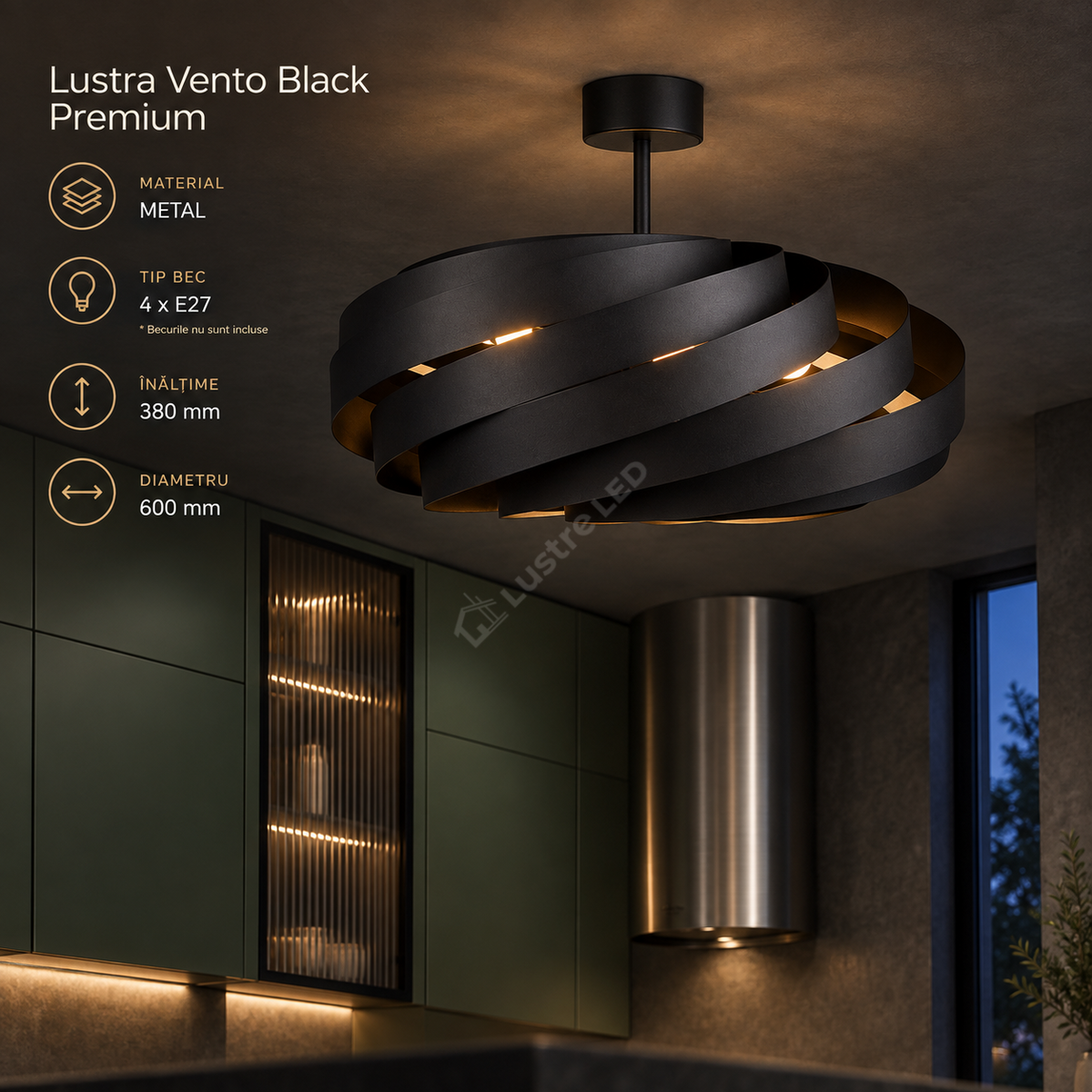 Lustra Vento Black Premium Ø60CM