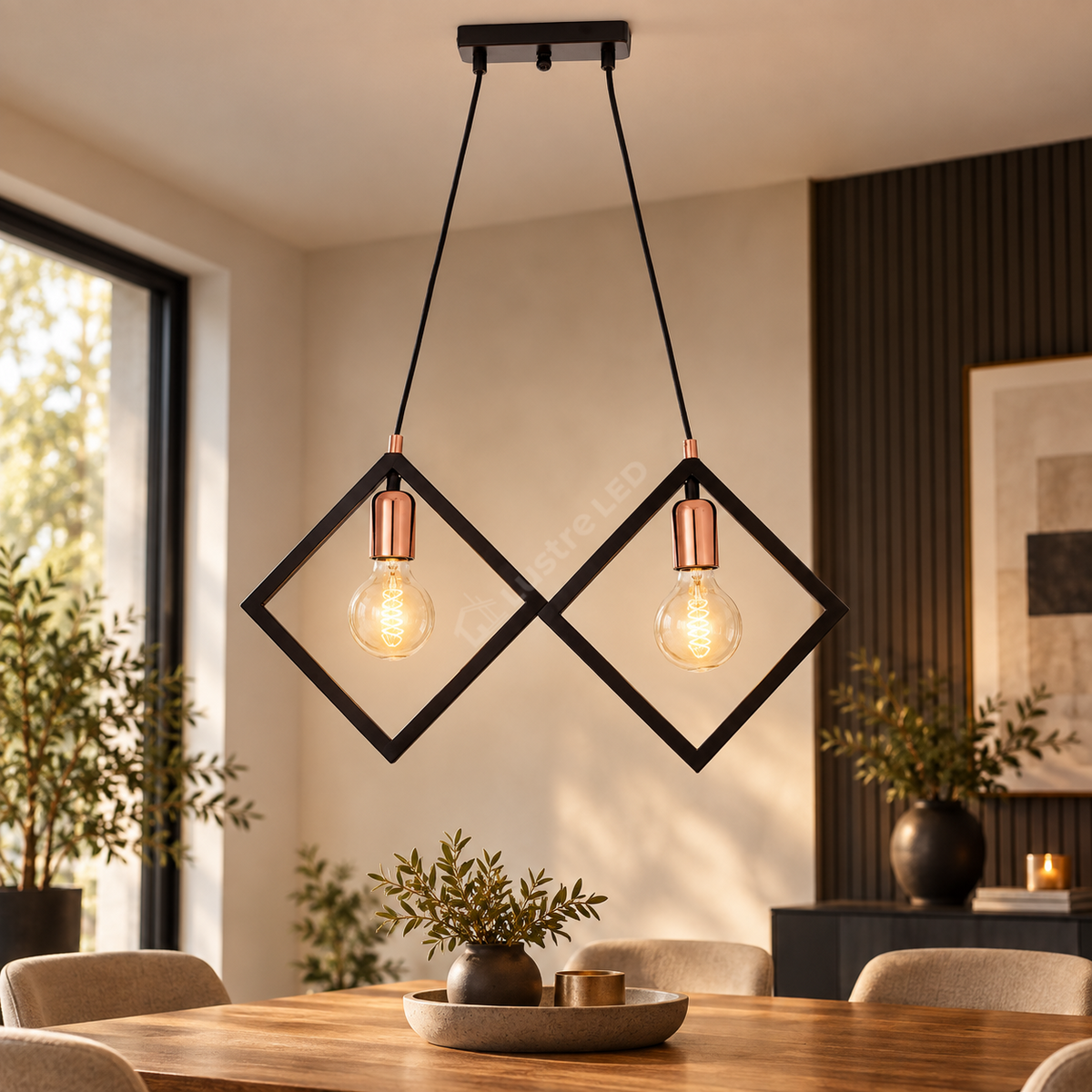 Lustra Vintage 2XE27 TRIANGLE Gold+Black